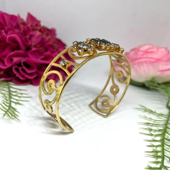 VINTAGE⚜️ORNATE Crystal Embellished Bangle Cuff Bracelet - Picture 6 of 10